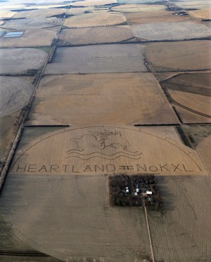 A crop art image created by the Cowboy and Indian Alliance in Neligh, Nebraska, directly on the proposed path of Keystone XL.