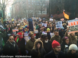 Protesters demand an end to police violence on Saturday in Manhattan. 