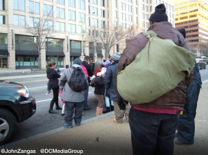 Homeless queue for food in Washington, D.C..