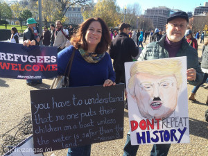 GOP Presidential candidate Donald Trump was the target of one protest sign./Photo by John Zangas