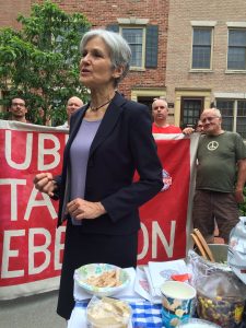 Green Party presidential candidate Jill Stein joined activists in front of the residence of the FERC Chairman./ Photo by Anne Meador