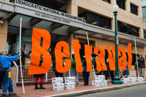 People have been "betrayed" by Democrats who serve corporate interests, protesters say./Photo by Anne Meador