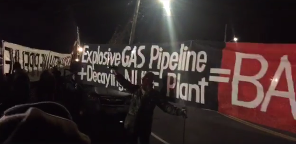 Supporters gathered outside the construction site./Screenshot, Resist Spectra live stream